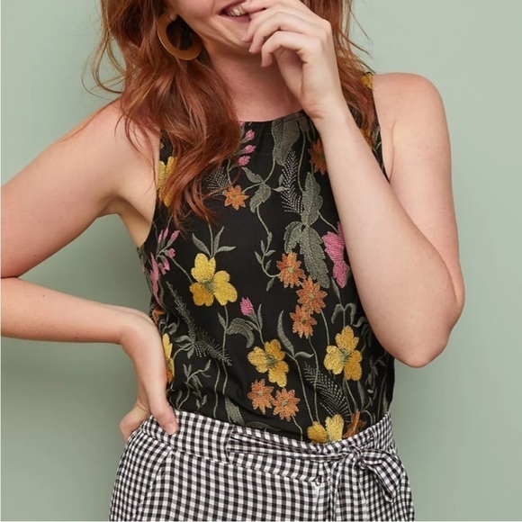 Anthropologie Meadow Rue Cartagena Black Floral Embroidered Size XS - Picture 2 of 9
